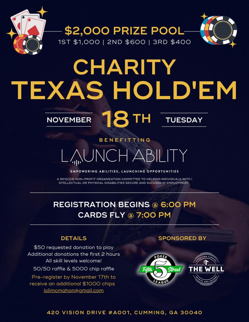 Texas Hold'em Charity Tournament Benefiting Launch Ability - The Well at 5thstreetpoker.com